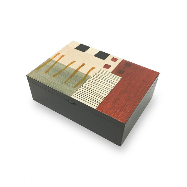 Hand-painted Brazilian wood keepsake box, small rectangle, Ladders Brown