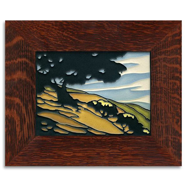 Framed Motawi ceramic tile of California oak tree