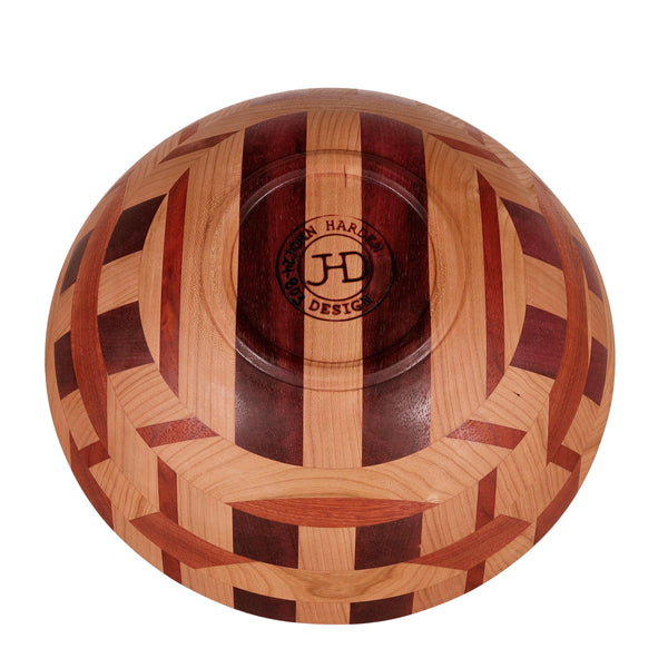 One-of-a-kind 5-tier segmented bowl in contrasting wood patterns