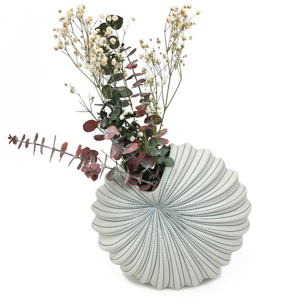 Ceramic Nautilus vase with blue dotted pattern