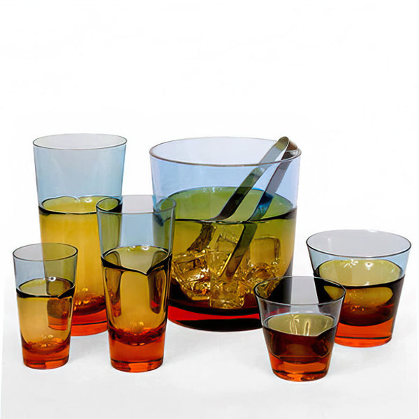 Sugahara Duo Blue-Amber two-tone fused old fashioned glass