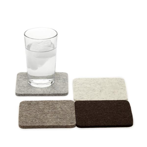 Merino wool felt square coasters, Earth, set of 4