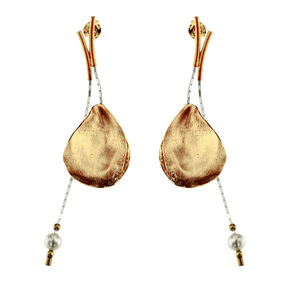Satin-finish gold vermeil and pearl oyster shell post earrings