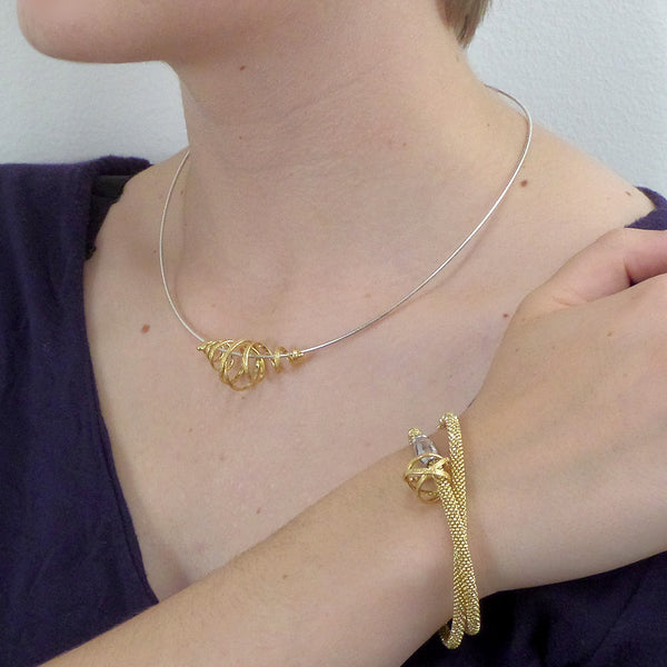 Kathleen Maley woven wrap bracelet with small silver or gold vermeil Mobius charm