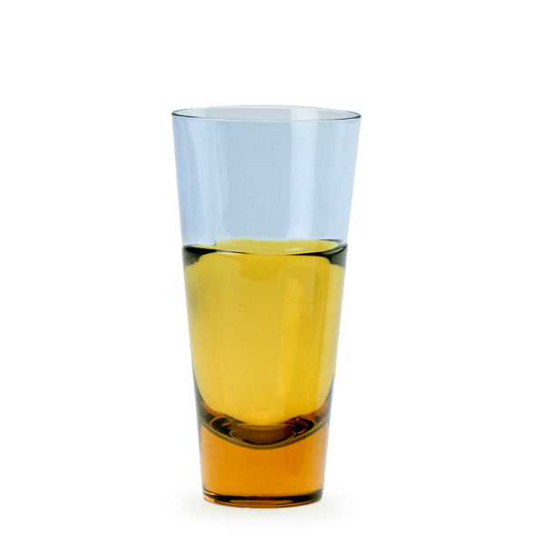 Sugahara Duo Blue-Amber medium two-tone fused glass highball/tumbler