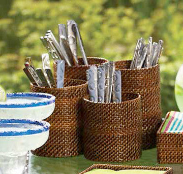 Woven rattan four-section utensil holder